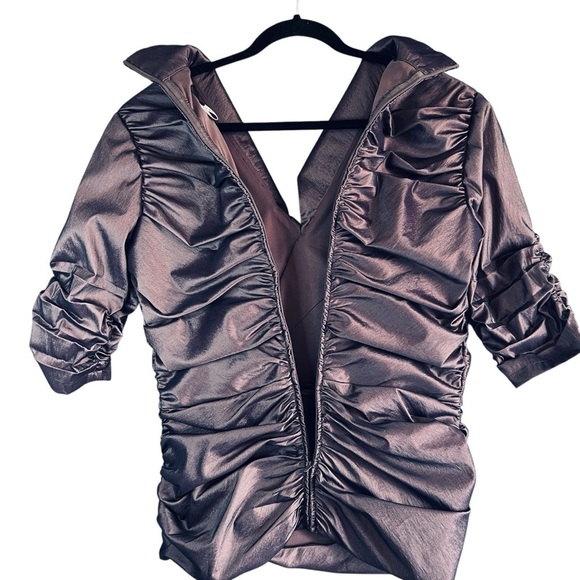 TADASHI SHOJI Purple Front Wrap Zip Back Elegant Evening Blouse Size 10 - Picture 3 of 9